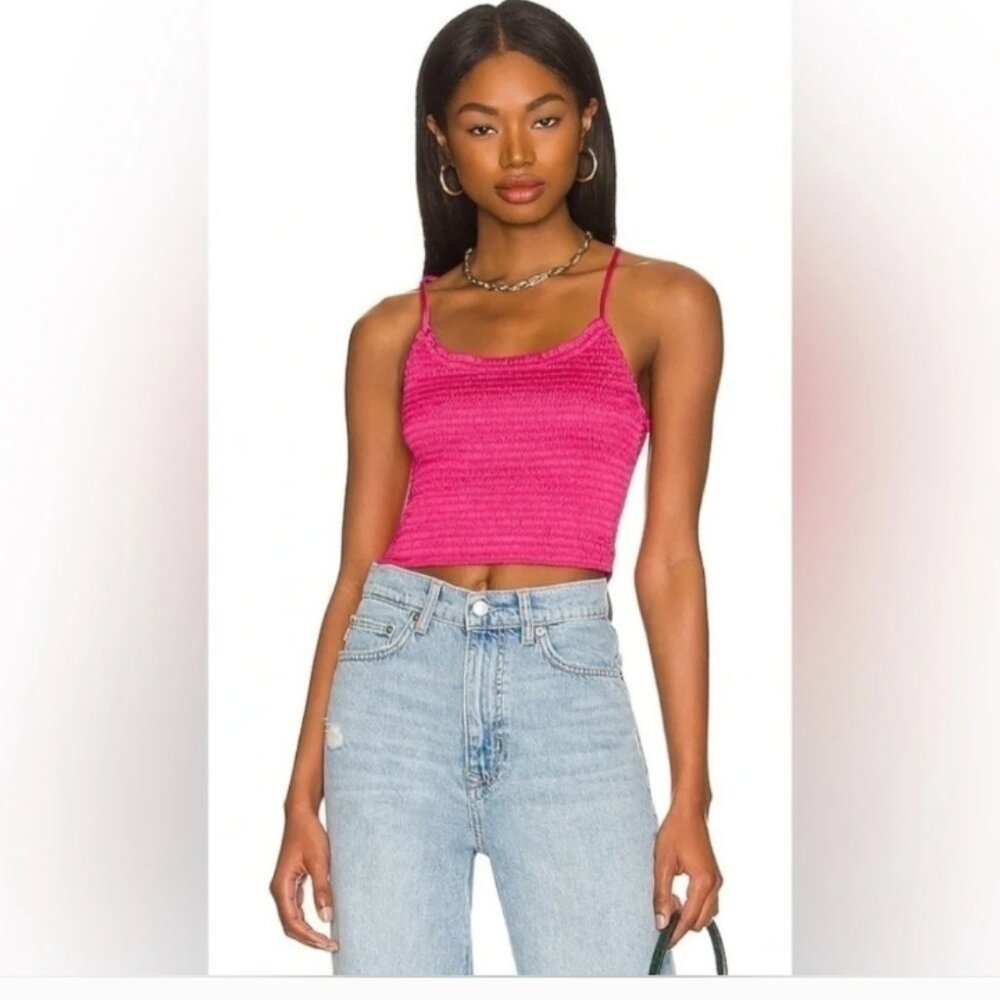 Free People Hot Pink Right On Time Smocked Cami Size Small Spaghetti Strap Top - Picture 3 of 7